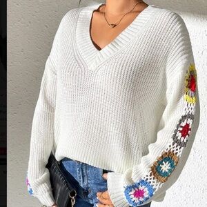 Retro V Neck Granny Square Sweater
70s Retro Sweater 
Crochet Sweater